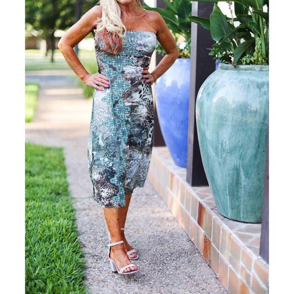 NEW SAVE THE FAITH animal medallion long reversible skirt/dress in blue tile - Picture 1 of 2